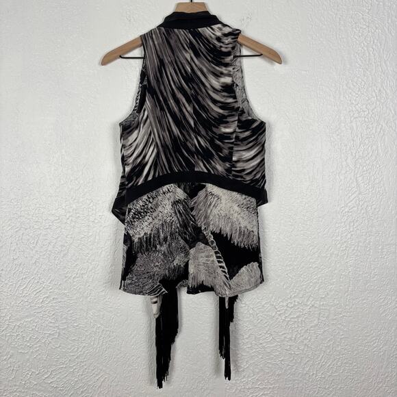 BCBGMAXAZRIA 100% Silk Sleeveless Vest Overlay Tank Fringe Size XS - Picture 3 of 5